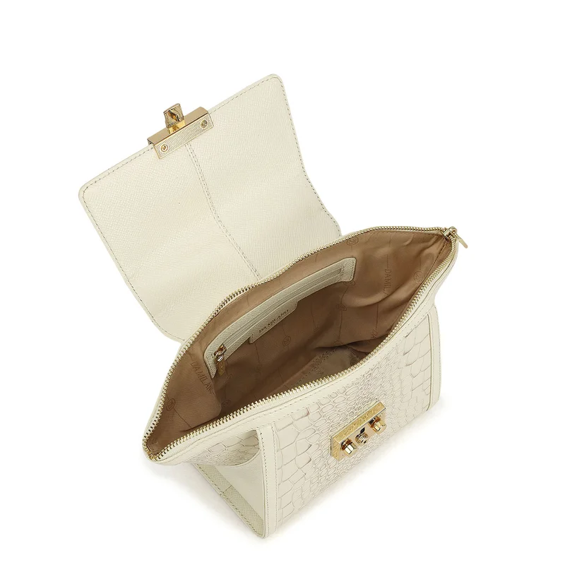 Da Milano Marshmallow Small Croco Leather Satchel - Marshmallow for Women | Best Price UAE